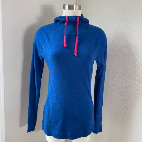 Smartwool Womens Small Blue Merino Wool Blend Hoodie Pullover Base Layer Top - Picture 1 of 12